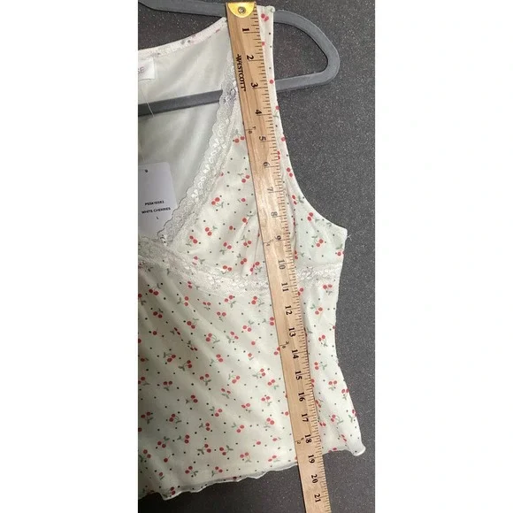 Coquette Cherry Lace Trim Romantic Camisole Cottagecore Soft Girl Top NWT Size L - Picture 11 of 11